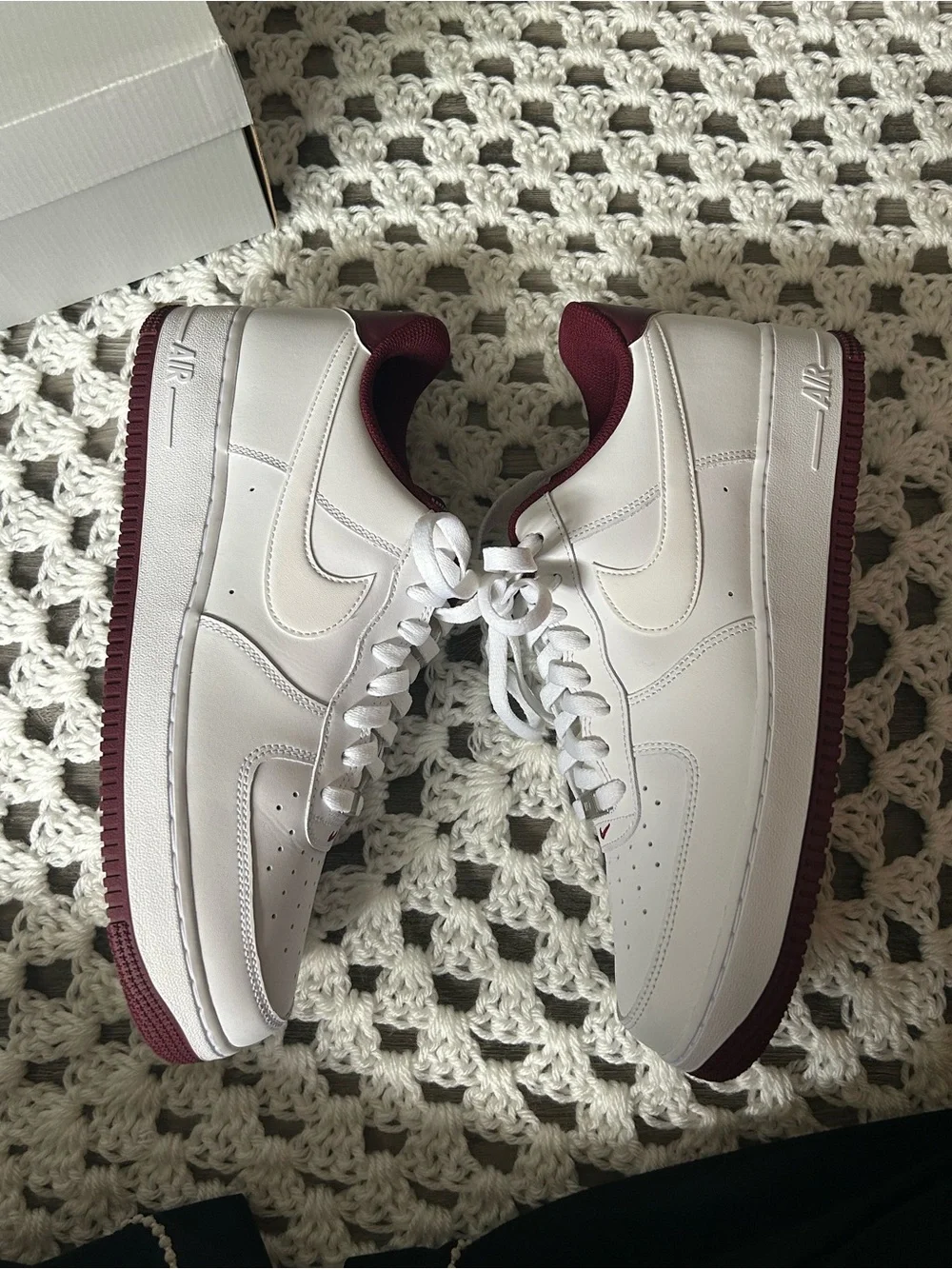 Nike Air Force 1 White and Burgundy Men’s Sneakers